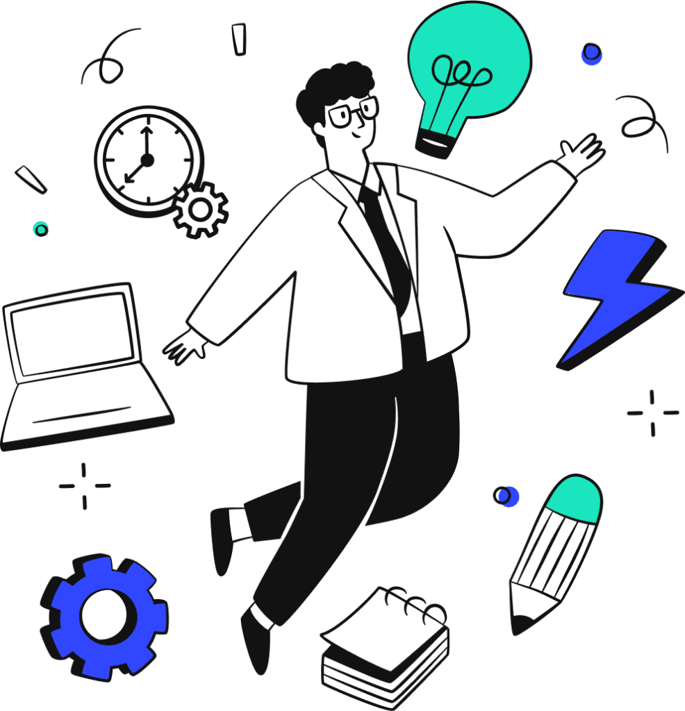 Illustration of a developer surrounded by tools